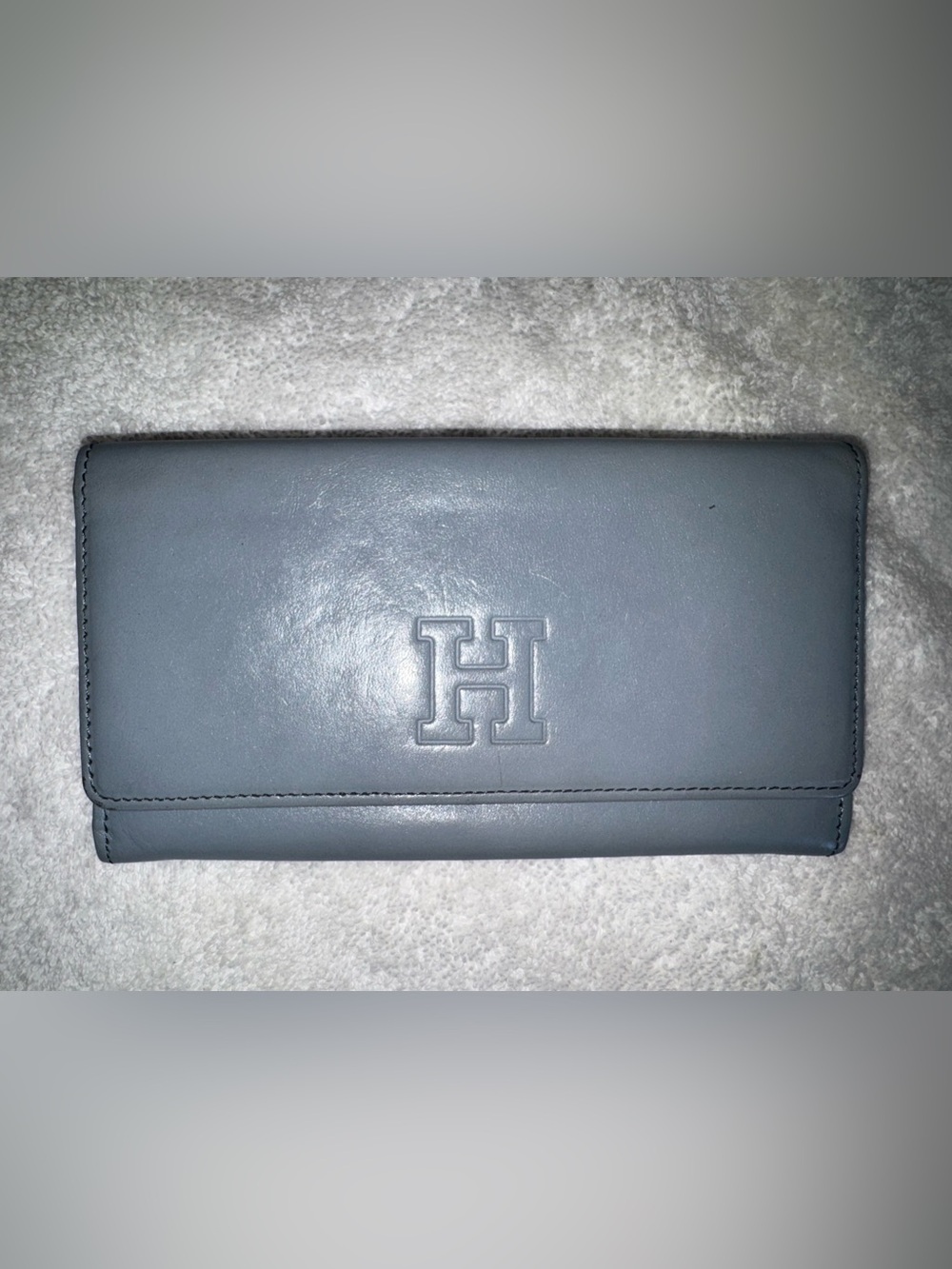 Hirofu Leather Vintage Blue long wallet, Made in Italy